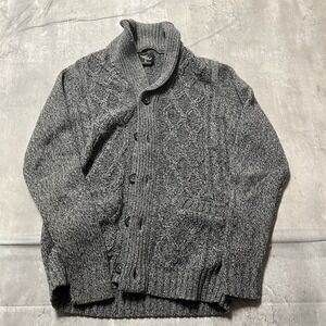 Cedar Wood State Men's Cardigan Sweater Shawl Collar Cable Knit Gray Size S
